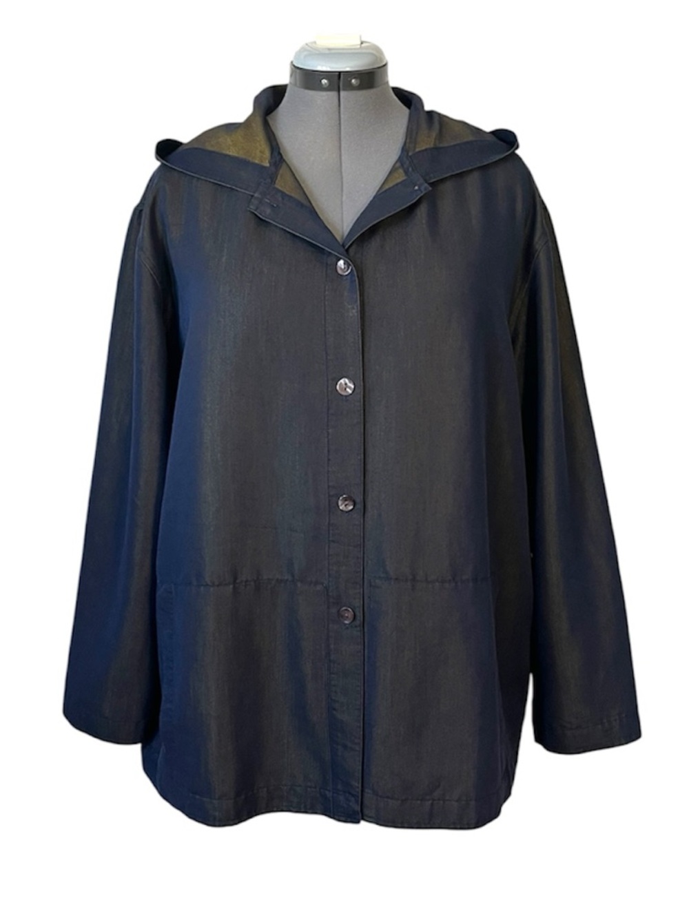 Chico’s Cross-weave denim hooded jacket topper XL